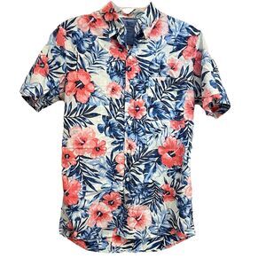 Men's Tropical Izod Saltwater Relaxed Button-Down Shirt Small Hawaiian Cruise